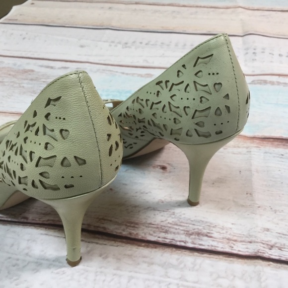 Enzo Angiolini Megastar Mid Heel Pumps Mint Green Lazer Cut Size 7.5 M - Picture 7 of 11